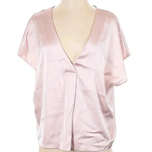 Zara Women's Blush Pink Satin V-Neck Short Sleeve Blouse Size Small S NWT - Picture 1 of 5